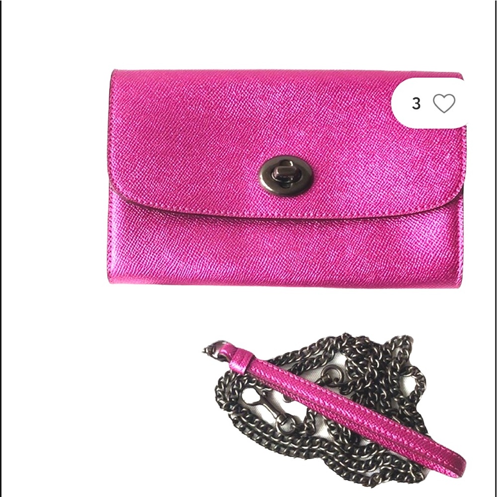 Coach Metallic pink leather crossbody. 7x9 never used🌺secure🌺